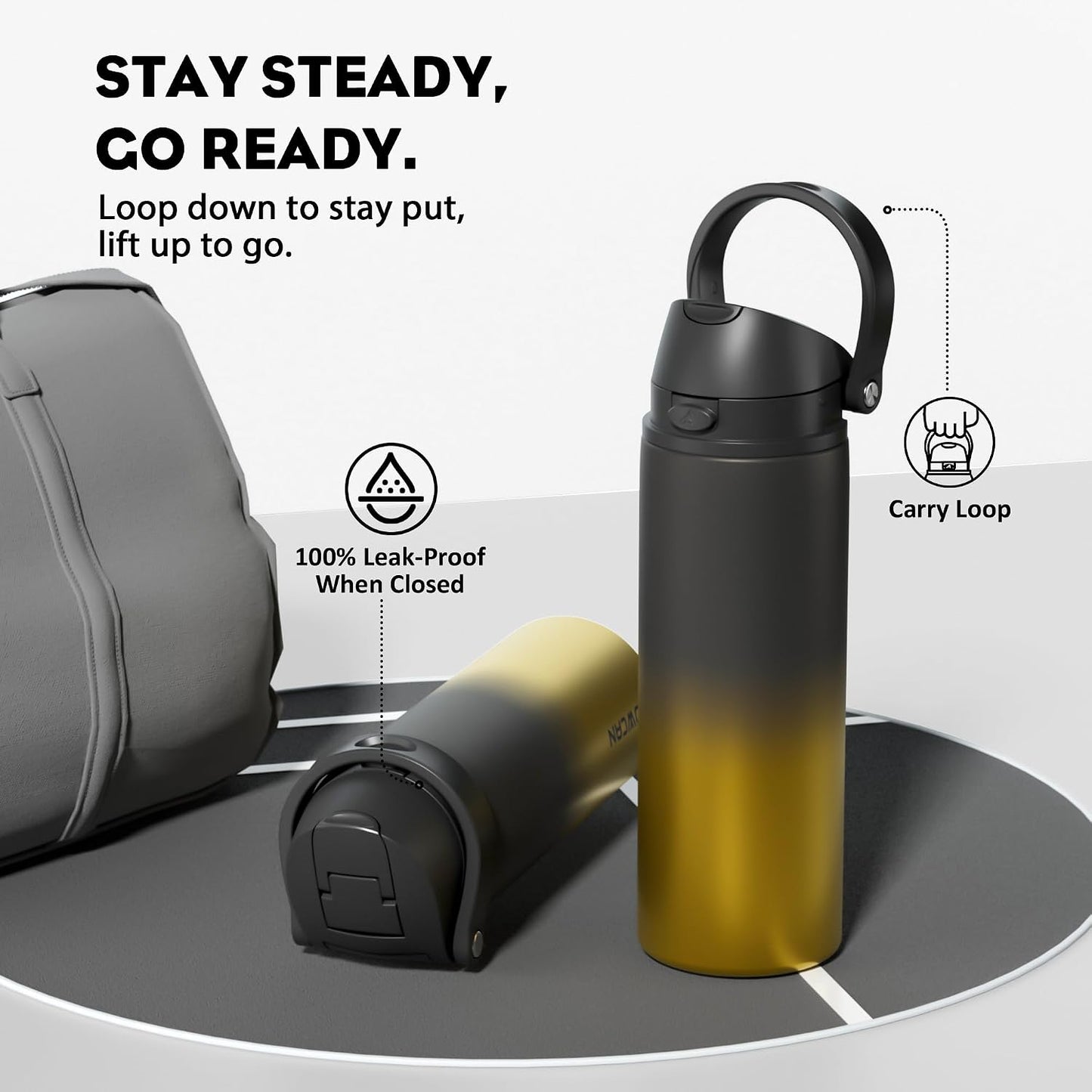24 oz Stainless Steel Water Bottle: 2-in-1 Push-Button Spout & Quick-Flip Straw, Leakproof, Cold 24Hrs, Fits Car Cup Holder, Insulated Vacuum Flask for Sports, Trip, School Gift (Storm Hammer) - Colors A