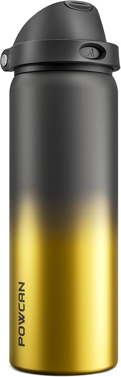 24 oz Stainless Steel Water Bottle: 2-in-1 Push-Button Spout & Quick-Flip Straw, Leakproof, Cold 24Hrs, Fits Car Cup Holder, Insulated Vacuum Flask for Sports, Trip, School Gift (Storm Hammer) - Colors A