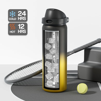 24 oz Stainless Steel Water Bottle: 2-in-1 Push-Button Spout & Quick-Flip Straw, Leakproof, Cold 24Hrs, Fits Car Cup Holder, Insulated Vacuum Flask for Sports, Trip, School Gift (Storm Hammer) - Colors A
