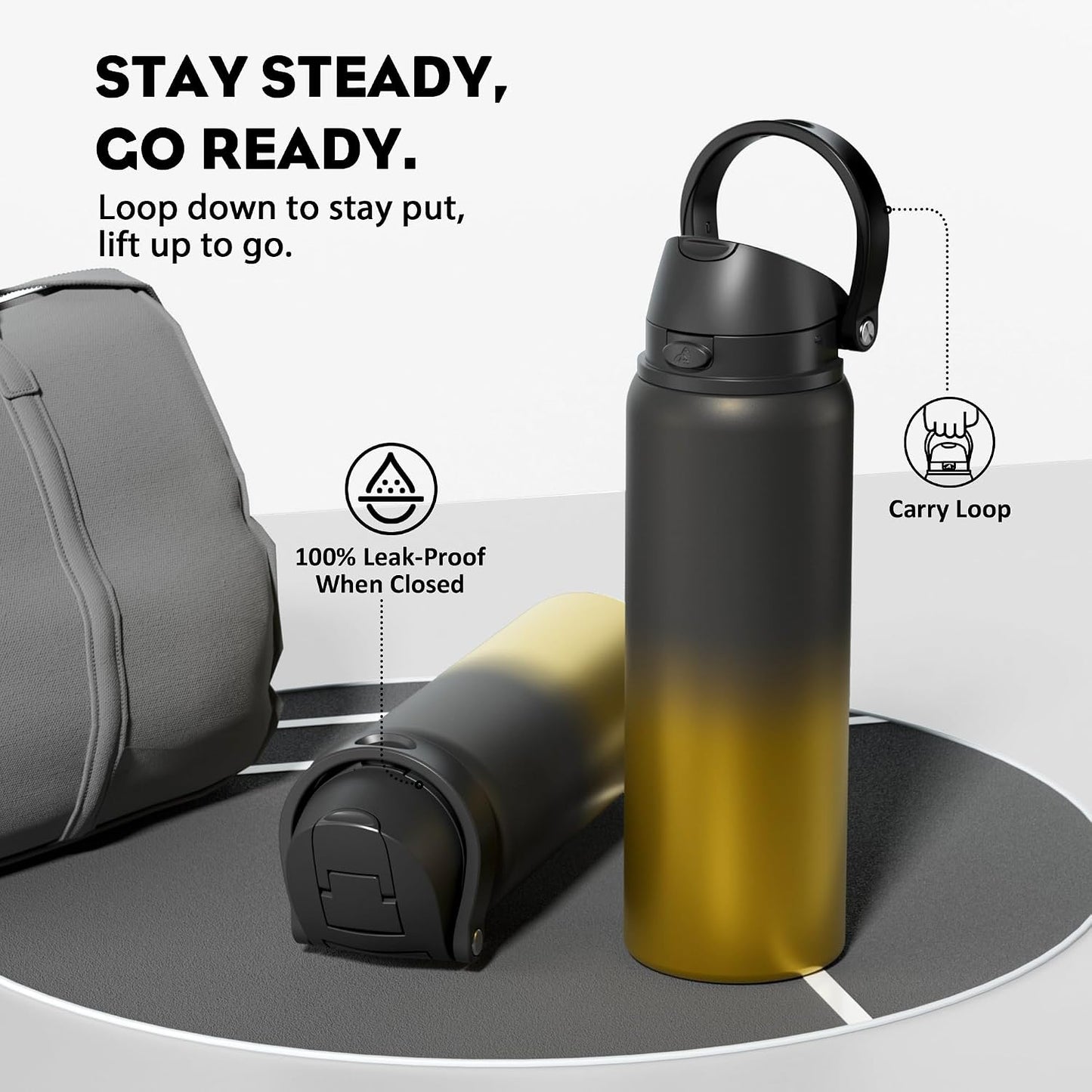 24 oz Stainless Steel Water Bottle: 2-in-1 Push-Button Spout & Quick-Flip Straw, Leakproof, Cold 24Hrs, Fits Car Cup Holder, Insulated Vacuum Flask for Sports, Trip, School Gift (Storm Hammer) - Colors A