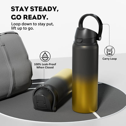 24 oz Stainless Steel Water Bottle: 2-in-1 Push-Button Spout & Quick-Flip Straw, Leakproof, Cold 24Hrs, Fits Car Cup Holder, Insulated Vacuum Flask for Sports, Trip, School Gift (Storm Hammer) - Colors A