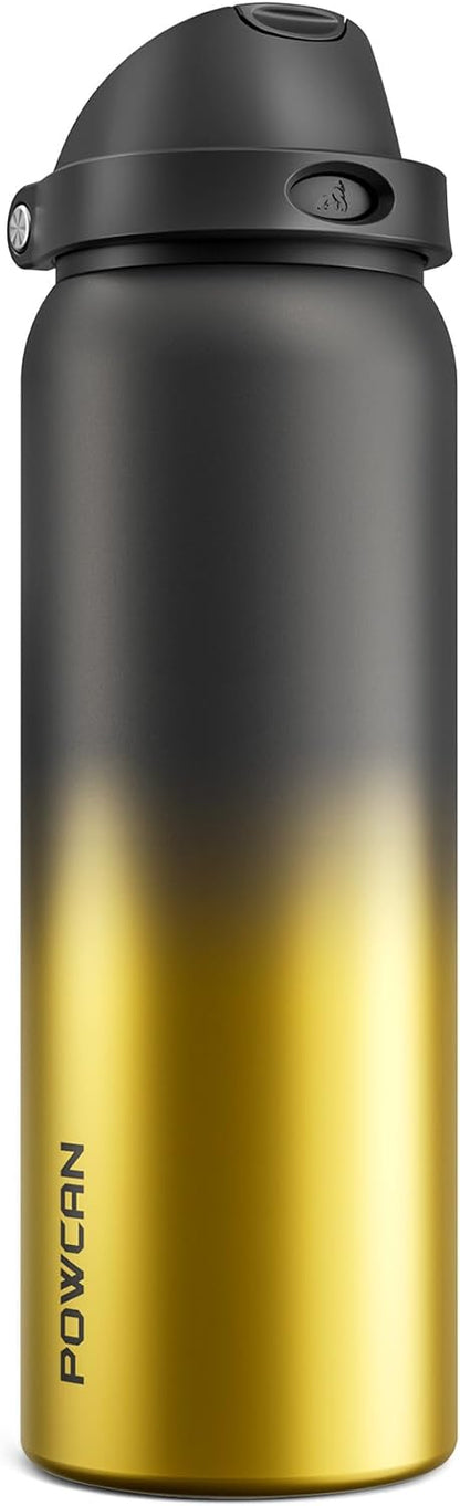24 oz Stainless Steel Water Bottle: 2-in-1 Push-Button Spout & Quick-Flip Straw, Leakproof, Cold 24Hrs, Fits Car Cup Holder, Insulated Vacuum Flask for Sports, Trip, School Gift (Storm Hammer) - Colors A