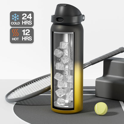 24 oz Stainless Steel Water Bottle: 2-in-1 Push-Button Spout & Quick-Flip Straw, Leakproof, Cold 24Hrs, Fits Car Cup Holder, Insulated Vacuum Flask for Sports, Trip, School Gift (Storm Hammer) - Colors A