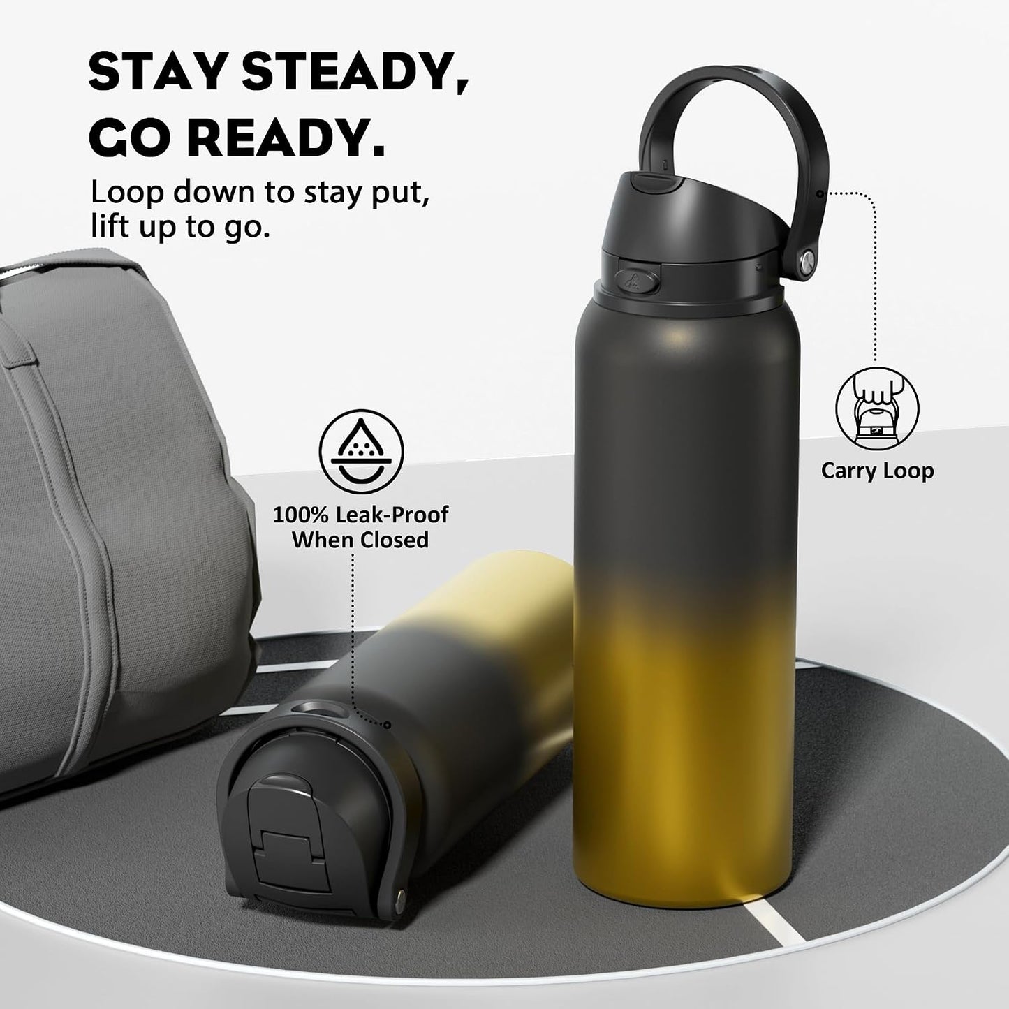 24 oz Stainless Steel Water Bottle: 2-in-1 Push-Button Spout & Quick-Flip Straw, Leakproof, Cold 24Hrs, Fits Car Cup Holder, Insulated Vacuum Flask for Sports, Trip, School Gift (Storm Hammer) - Colors A