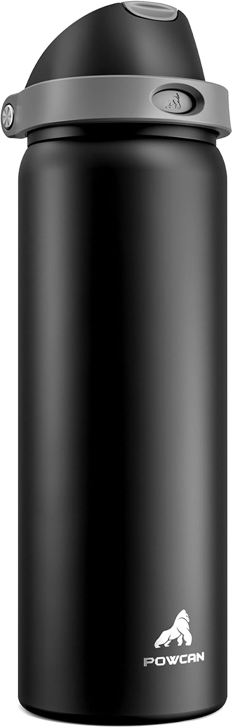 24 oz Stainless Steel Water Bottle: 2-in-1 Push-Button Spout & Quick-Flip Straw, Leakproof, Cold 24Hrs, Fits Car Cup Holder, Insulated Vacuum Flask for Sports, Trip, School Gift (Storm Hammer) - Colors A