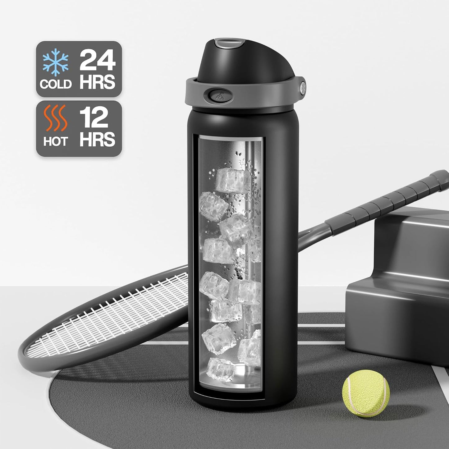 24 oz Stainless Steel Water Bottle: 2-in-1 Push-Button Spout & Quick-Flip Straw, Leakproof, Cold 24Hrs, Fits Car Cup Holder, Insulated Vacuum Flask for Sports, Trip, School Gift (Storm Hammer) - Colors A