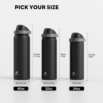 24 oz Stainless Steel Water Bottle: 2-in-1 Push-Button Spout & Quick-Flip Straw, Leakproof, Cold 24Hrs, Fits Car Cup Holder, Insulated Vacuum Flask for Sports, Trip, School Gift (Storm Hammer) - Colors A