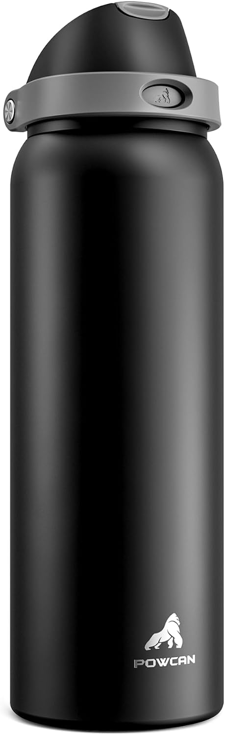 24 oz Stainless Steel Water Bottle: 2-in-1 Push-Button Spout & Quick-Flip Straw, Leakproof, Cold 24Hrs, Fits Car Cup Holder, Insulated Vacuum Flask for Sports, Trip, School Gift (Storm Hammer) - Colors A