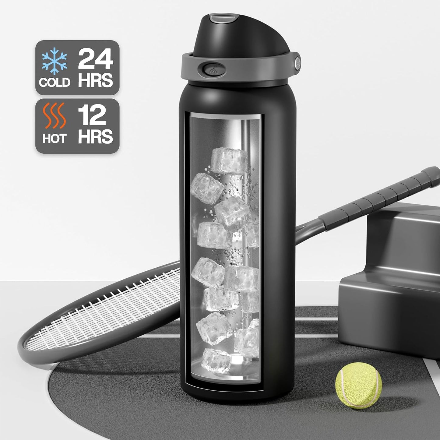 24 oz Stainless Steel Water Bottle: 2-in-1 Push-Button Spout & Quick-Flip Straw, Leakproof, Cold 24Hrs, Fits Car Cup Holder, Insulated Vacuum Flask for Sports, Trip, School Gift (Storm Hammer) - Colors A