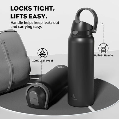 24 oz Stainless Steel Water Bottle: 2-in-1 Push-Button Spout & Quick-Flip Straw, Leakproof, Cold 24Hrs, Fits Car Cup Holder, Insulated Vacuum Flask for Sports, Trip, School Gift (Storm Hammer) - Colors A
