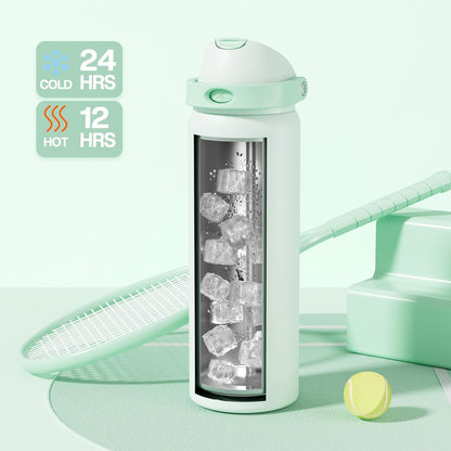 24 oz Stainless Steel Water Bottle: 2-in-1 Push-Button Spout & Quick-Flip Straw, Leakproof, Cold 24Hrs, Fits Car Cup Holder, Insulated Vacuum Flask for Sports, Trip, School Gift (Storm Hammer) - Colors A