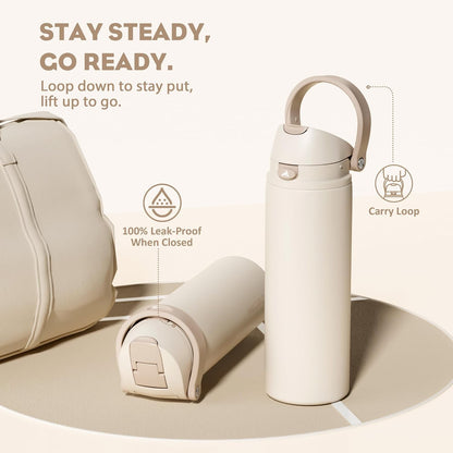 24 oz Stainless Steel Water Bottle: 2-in-1 Push-Button Spout & Quick-Flip Straw, Leakproof, Cold 24Hrs, Fits Car Cup Holder, Insulated Vacuum Flask for Sports, Trip, School Gift (Storm Hammer) - Colors A