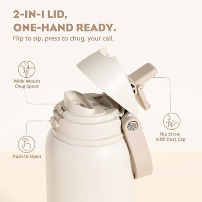 24 oz Stainless Steel Water Bottle: 2-in-1 Push-Button Spout & Quick-Flip Straw, Leakproof, Cold 24Hrs, Fits Car Cup Holder, Insulated Vacuum Flask for Sports, Trip, School Gift (Storm Hammer) - Colors A