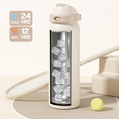 24 oz Stainless Steel Water Bottle: 2-in-1 Push-Button Spout & Quick-Flip Straw, Leakproof, Cold 24Hrs, Fits Car Cup Holder, Insulated Vacuum Flask for Sports, Trip, School Gift (Storm Hammer) - Colors A