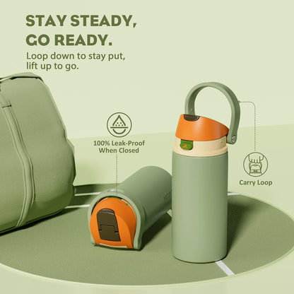 24 oz Stainless Steel Water Bottle: 2-in-1 Push-Button Spout & Quick-Flip Straw, Leakproof, Cold 24Hrs, Fits Car Cup Holder, Insulated Vacuum Flask for Sports, Trip, School Gift (Storm Hammer) - Colors A