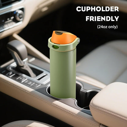 24 oz Stainless Steel Water Bottle: 2-in-1 Push-Button Spout & Quick-Flip Straw, Leakproof, Cold 24Hrs, Fits Car Cup Holder, Insulated Vacuum Flask for Sports, Trip, School Gift (Storm Hammer) - Colors A