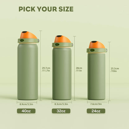24 oz Stainless Steel Water Bottle: 2-in-1 Push-Button Spout & Quick-Flip Straw, Leakproof, Cold 24Hrs, Fits Car Cup Holder, Insulated Vacuum Flask for Sports, Trip, School Gift (Storm Hammer) - Colors A