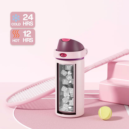 24 oz Stainless Steel Water Bottle: 2-in-1 Push-Button Spout & Quick-Flip Straw, Leakproof, Cold 24Hrs, Fits Car Cup Holder, Insulated Vacuum Flask for Sports, Trip, School Gift (Storm Hammer) - Colors A