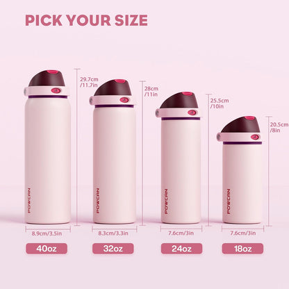 24 oz Stainless Steel Water Bottle: 2-in-1 Push-Button Spout & Quick-Flip Straw, Leakproof, Cold 24Hrs, Fits Car Cup Holder, Insulated Vacuum Flask for Sports, Trip, School Gift (Storm Hammer) - Colors A