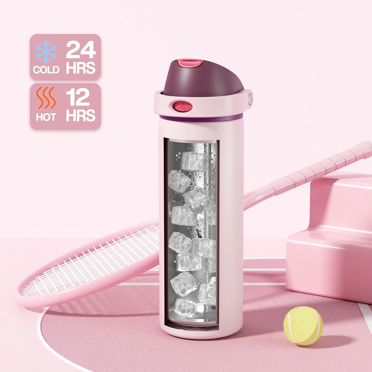 24 oz Stainless Steel Water Bottle: 2-in-1 Push-Button Spout & Quick-Flip Straw, Leakproof, Cold 24Hrs, Fits Car Cup Holder, Insulated Vacuum Flask for Sports, Trip, School Gift (Storm Hammer) - Colors A