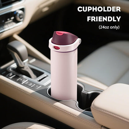 24 oz Stainless Steel Water Bottle: 2-in-1 Push-Button Spout & Quick-Flip Straw, Leakproof, Cold 24Hrs, Fits Car Cup Holder, Insulated Vacuum Flask for Sports, Trip, School Gift (Storm Hammer) - Colors A