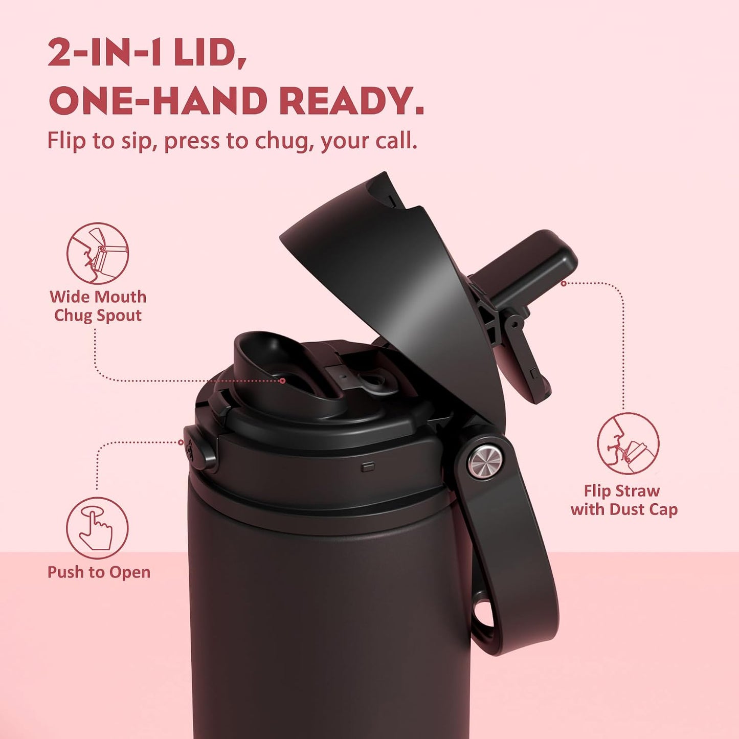 24 oz Stainless Steel Water Bottle: 2-in-1 Push-Button Spout & Quick-Flip Straw, Leakproof, Cold 24Hrs, Fits Car Cup Holder, Insulated Vacuum Flask for Sports, Trip, School Gift (Storm Hammer) - Colors A