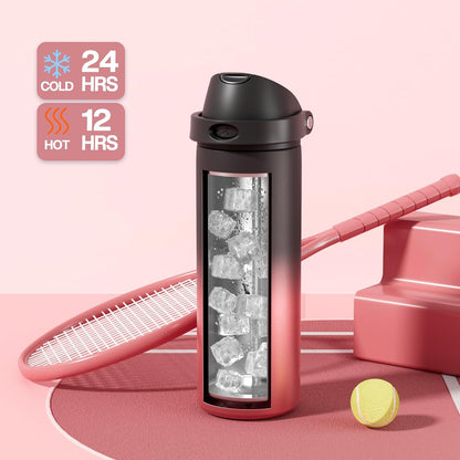 24 oz Stainless Steel Water Bottle: 2-in-1 Push-Button Spout & Quick-Flip Straw, Leakproof, Cold 24Hrs, Fits Car Cup Holder, Insulated Vacuum Flask for Sports, Trip, School Gift (Storm Hammer) - Colors A