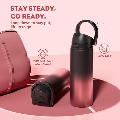 24 oz Stainless Steel Water Bottle: 2-in-1 Push-Button Spout & Quick-Flip Straw, Leakproof, Cold 24Hrs, Fits Car Cup Holder, Insulated Vacuum Flask for Sports, Trip, School Gift (Storm Hammer) - Colors A