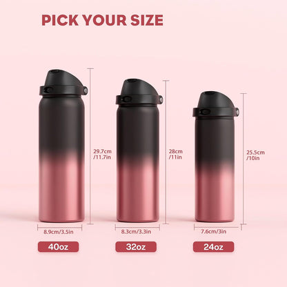 24 oz Stainless Steel Water Bottle: 2-in-1 Push-Button Spout & Quick-Flip Straw, Leakproof, Cold 24Hrs, Fits Car Cup Holder, Insulated Vacuum Flask for Sports, Trip, School Gift (Storm Hammer) - Colors A