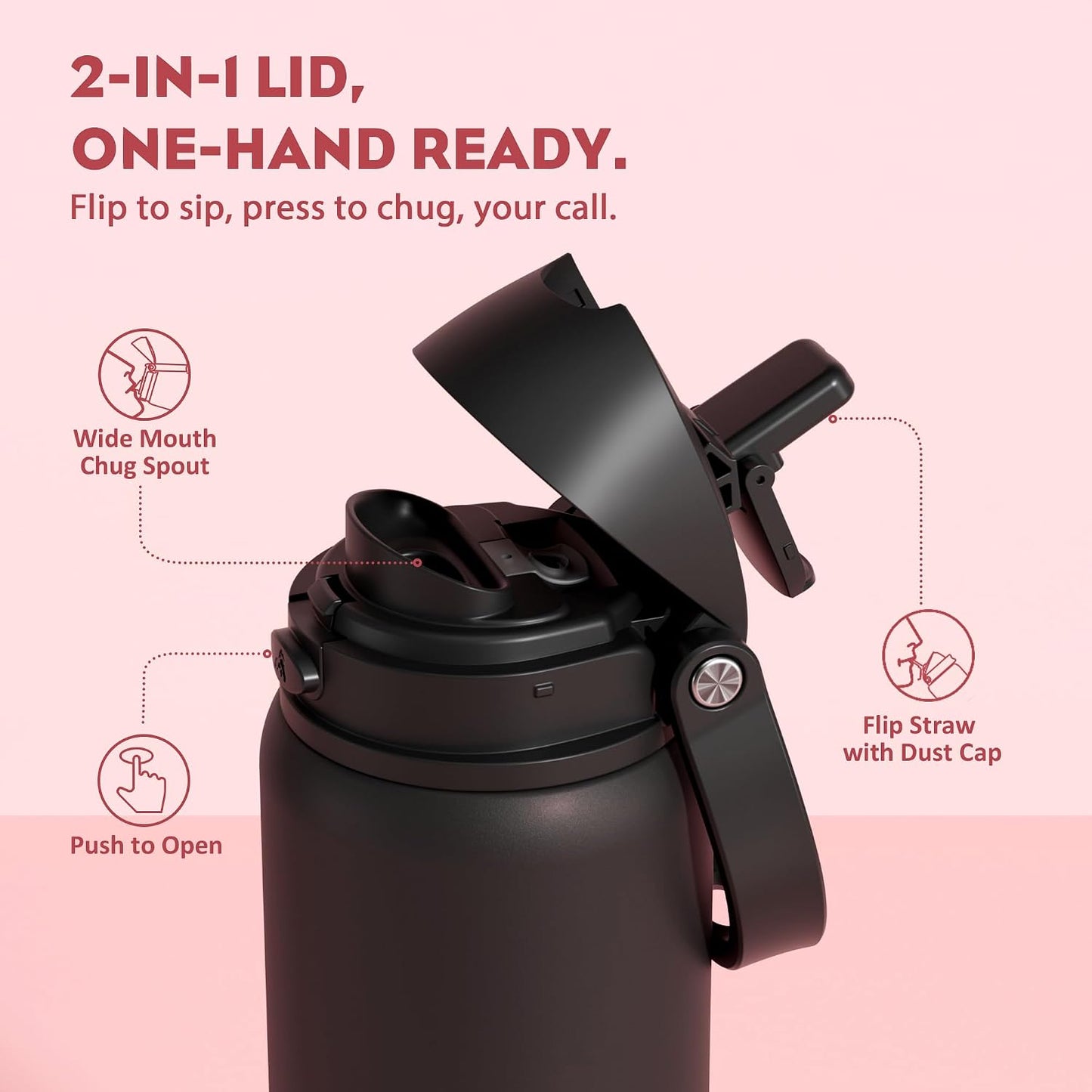 24 oz Stainless Steel Water Bottle: 2-in-1 Push-Button Spout & Quick-Flip Straw, Leakproof, Cold 24Hrs, Fits Car Cup Holder, Insulated Vacuum Flask for Sports, Trip, School Gift (Storm Hammer) - Colors A
