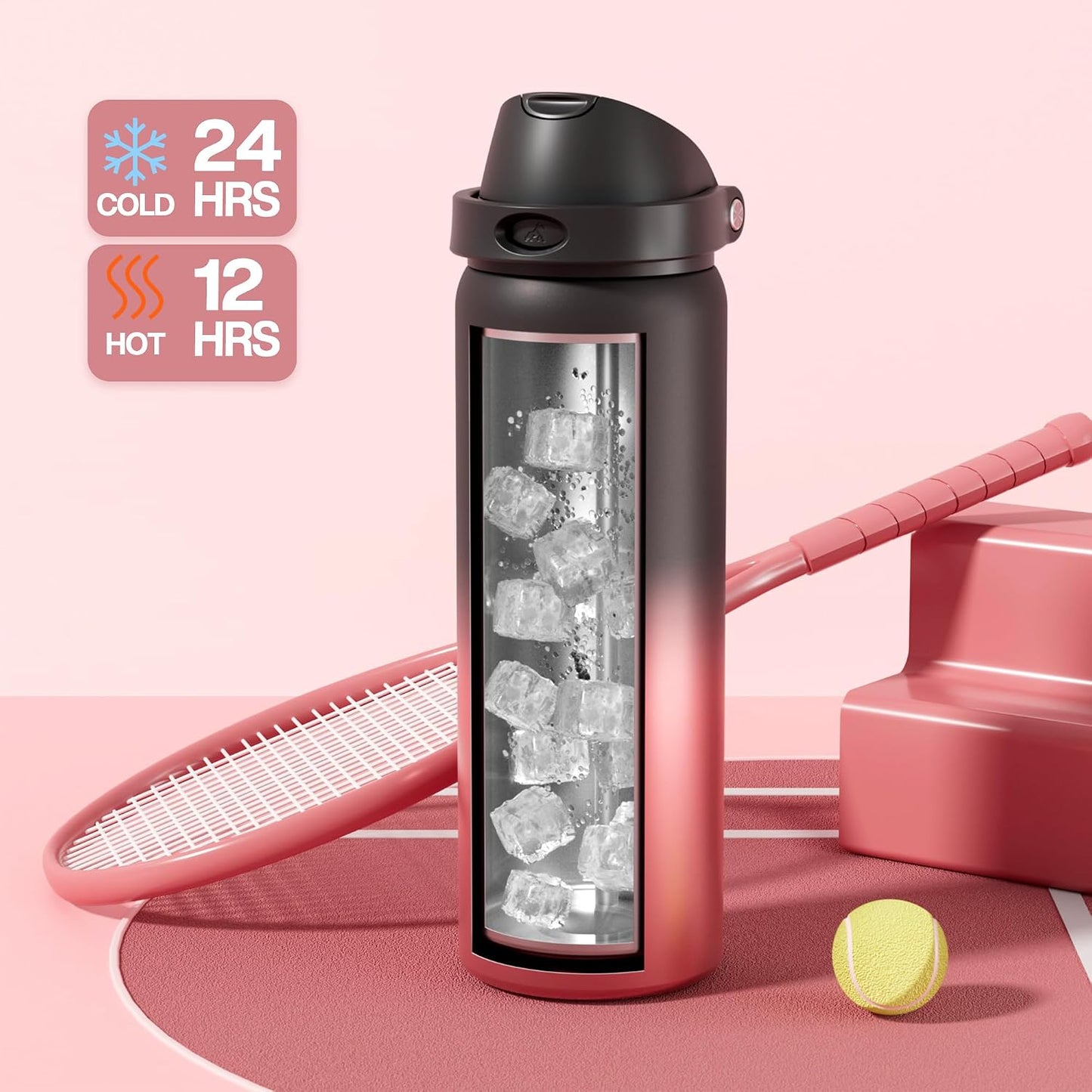 24 oz Stainless Steel Water Bottle: 2-in-1 Push-Button Spout & Quick-Flip Straw, Leakproof, Cold 24Hrs, Fits Car Cup Holder, Insulated Vacuum Flask for Sports, Trip, School Gift (Storm Hammer) - Colors A