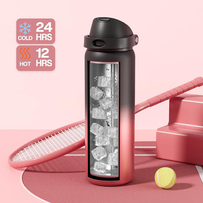 24 oz Stainless Steel Water Bottle: 2-in-1 Push-Button Spout & Quick-Flip Straw, Leakproof, Cold 24Hrs, Fits Car Cup Holder, Insulated Vacuum Flask for Sports, Trip, School Gift (Storm Hammer) - Colors A