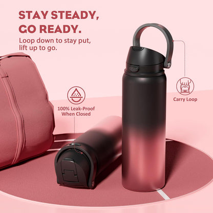 24 oz Stainless Steel Water Bottle: 2-in-1 Push-Button Spout & Quick-Flip Straw, Leakproof, Cold 24Hrs, Fits Car Cup Holder, Insulated Vacuum Flask for Sports, Trip, School Gift (Storm Hammer) - Colors A