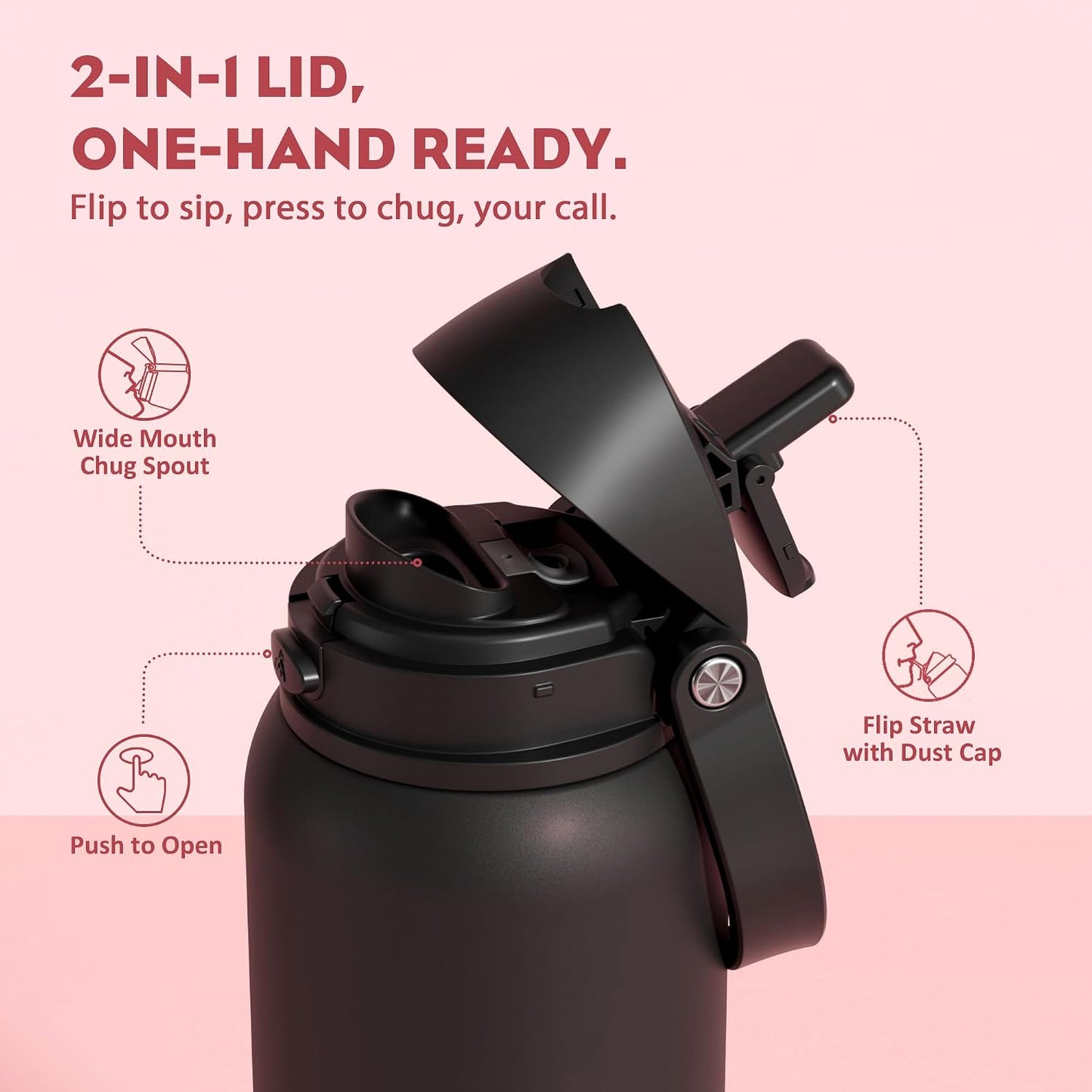 24 oz Stainless Steel Water Bottle: 2-in-1 Push-Button Spout & Quick-Flip Straw, Leakproof, Cold 24Hrs, Fits Car Cup Holder, Insulated Vacuum Flask for Sports, Trip, School Gift (Storm Hammer) - Colors A
