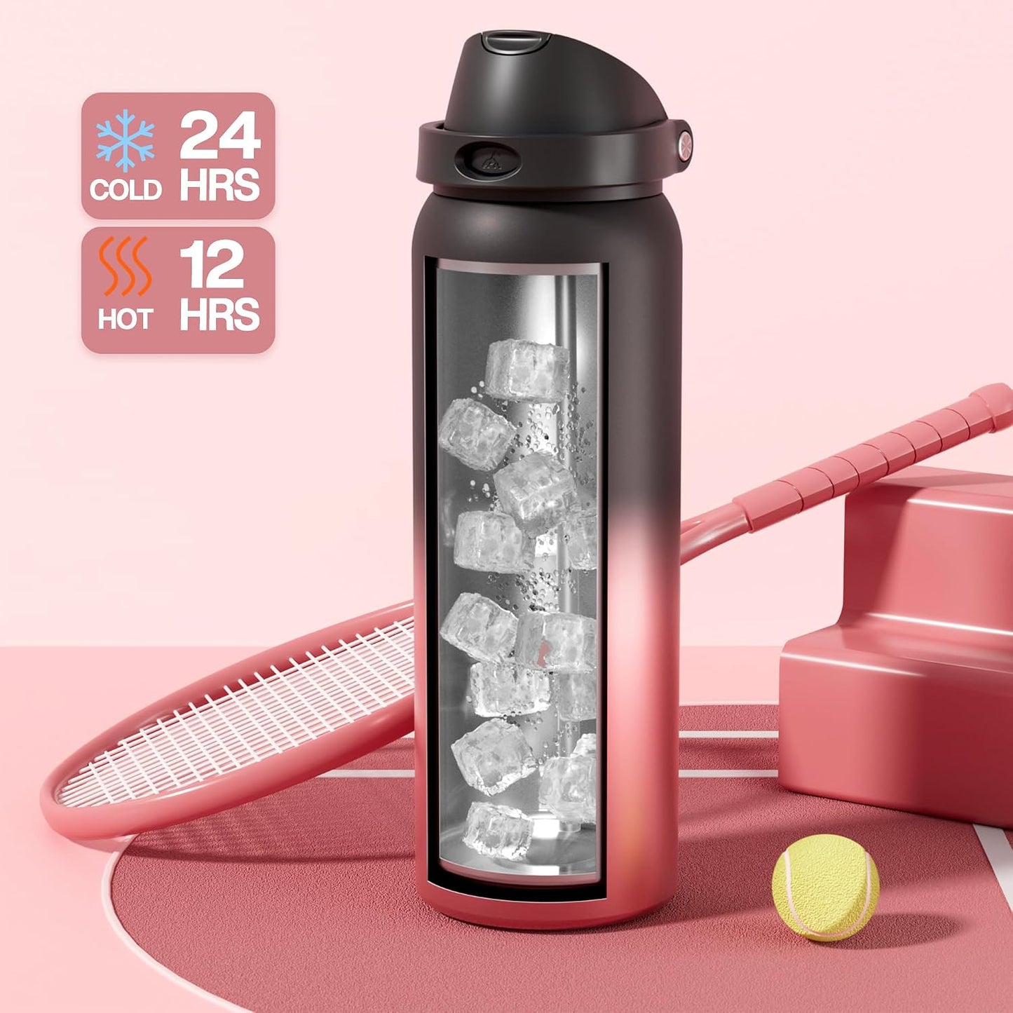 24 oz Stainless Steel Water Bottle: 2-in-1 Push-Button Spout & Quick-Flip Straw, Leakproof, Cold 24Hrs, Fits Car Cup Holder, Insulated Vacuum Flask for Sports, Trip, School Gift (Storm Hammer) - Colors A