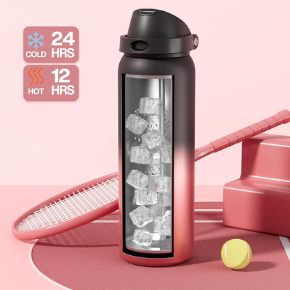 24 oz Stainless Steel Water Bottle: 2-in-1 Push-Button Spout & Quick-Flip Straw, Leakproof, Cold 24Hrs, Fits Car Cup Holder, Insulated Vacuum Flask for Sports, Trip, School Gift (Storm Hammer) - Colors A