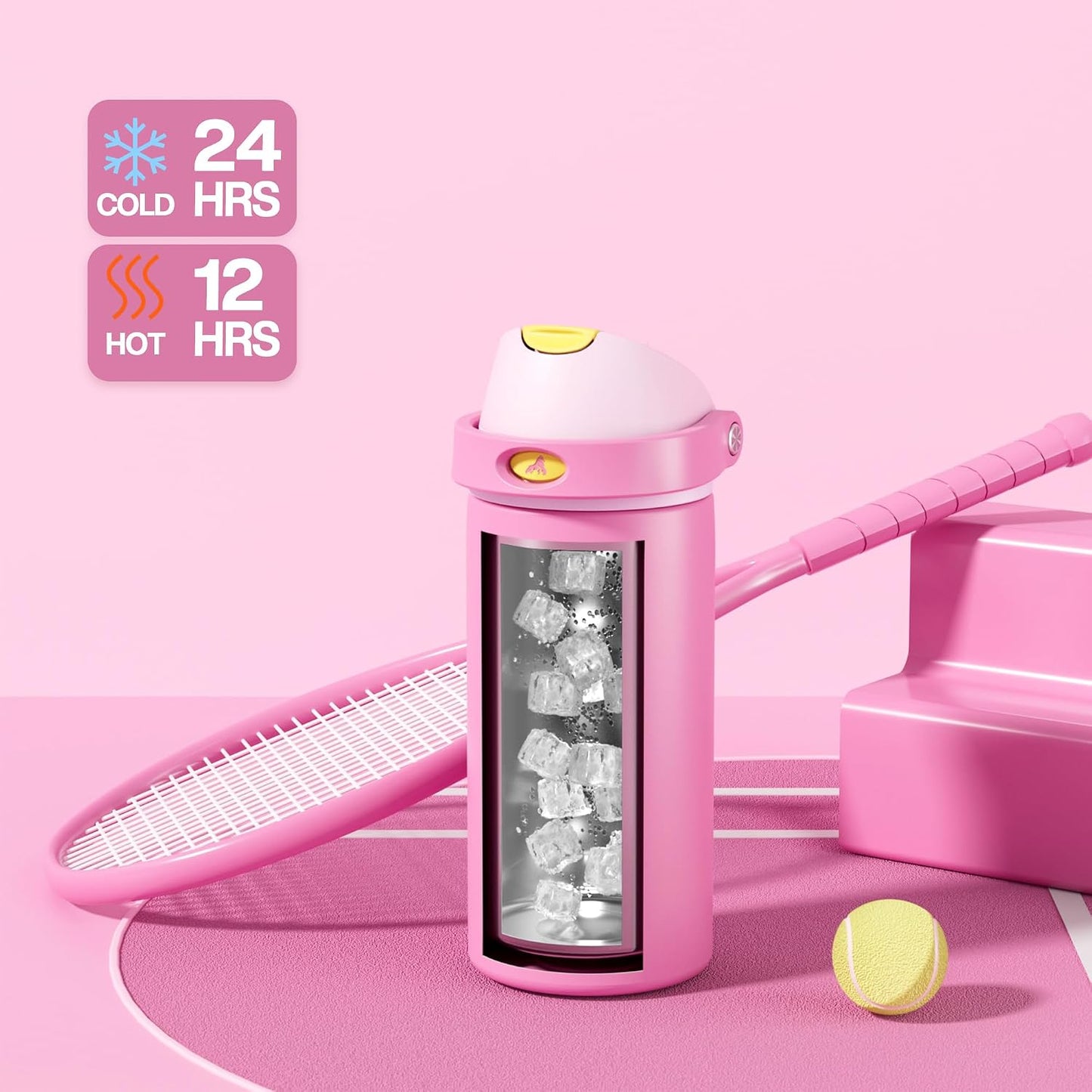 24 oz Stainless Steel Water Bottle: 2-in-1 Push-Button Spout & Quick-Flip Straw, Leakproof, Cold 24Hrs, Fits Car Cup Holder, Insulated Vacuum Flask for Sports, Trip, School Gift (Storm Hammer) - Colors A
