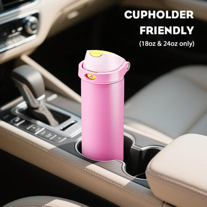 24 oz Stainless Steel Water Bottle: 2-in-1 Push-Button Spout & Quick-Flip Straw, Leakproof, Cold 24Hrs, Fits Car Cup Holder, Insulated Vacuum Flask for Sports, Trip, School Gift (Storm Hammer) - Colors A
