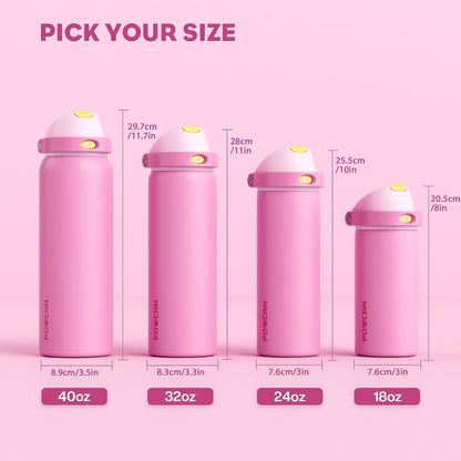 24 oz Stainless Steel Water Bottle: 2-in-1 Push-Button Spout & Quick-Flip Straw, Leakproof, Cold 24Hrs, Fits Car Cup Holder, Insulated Vacuum Flask for Sports, Trip, School Gift (Storm Hammer) - Colors A