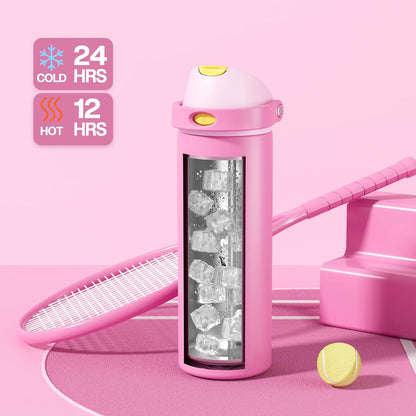24 oz Stainless Steel Water Bottle: 2-in-1 Push-Button Spout & Quick-Flip Straw, Leakproof, Cold 24Hrs, Fits Car Cup Holder, Insulated Vacuum Flask for Sports, Trip, School Gift (Storm Hammer) - Colors A