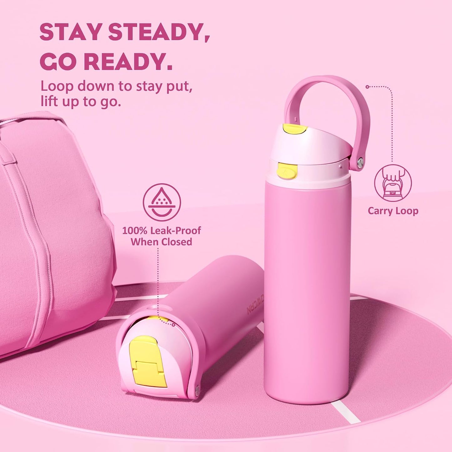 24 oz Stainless Steel Water Bottle: 2-in-1 Push-Button Spout & Quick-Flip Straw, Leakproof, Cold 24Hrs, Fits Car Cup Holder, Insulated Vacuum Flask for Sports, Trip, School Gift (Storm Hammer) - Colors A