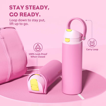 24 oz Stainless Steel Water Bottle: 2-in-1 Push-Button Spout & Quick-Flip Straw, Leakproof, Cold 24Hrs, Fits Car Cup Holder, Insulated Vacuum Flask for Sports, Trip, School Gift (Storm Hammer) - Colors A