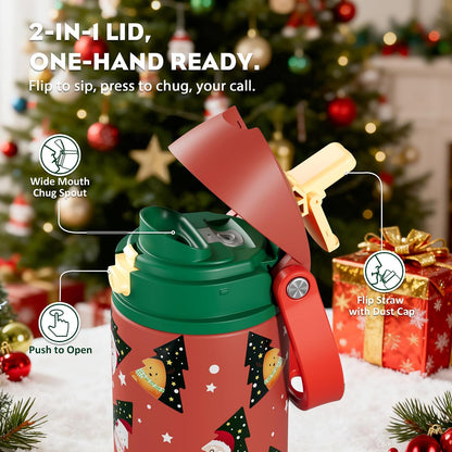 24 oz Stainless Steel Water Bottle: 2-in-1 Push-Button Spout & Quick-Flip Straw, Leakproof, Cold 24Hrs, Fits Car Cup Holder, Insulated Vacuum Flask for Sports, Trip, School Gift (Storm Hammer) - Colors A