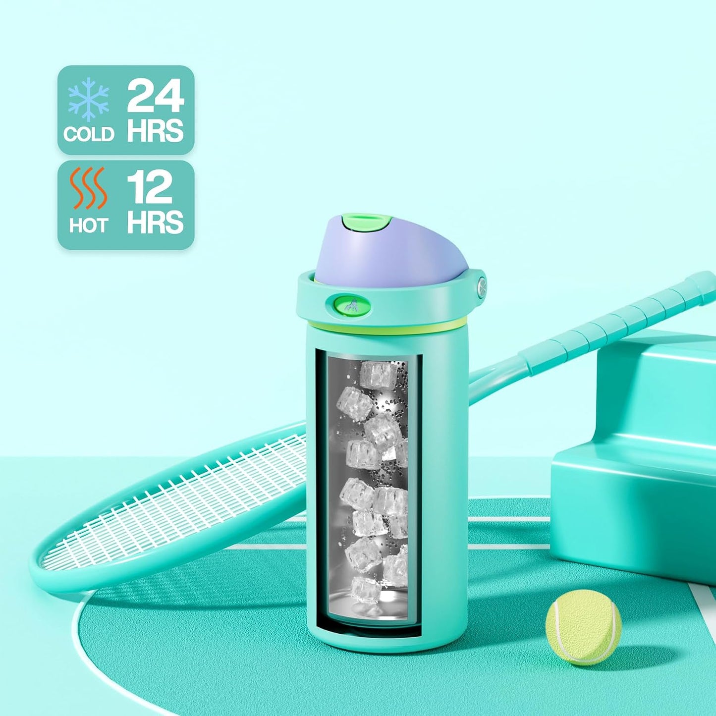 24 oz Stainless Steel Water Bottle: 2-in-1 Push-Button Spout & Quick-Flip Straw, Leakproof, Cold 24Hrs, Fits Car Cup Holder, Insulated Vacuum Flask for Sports, Trip, School Gift (Storm Hammer) - Colors A
