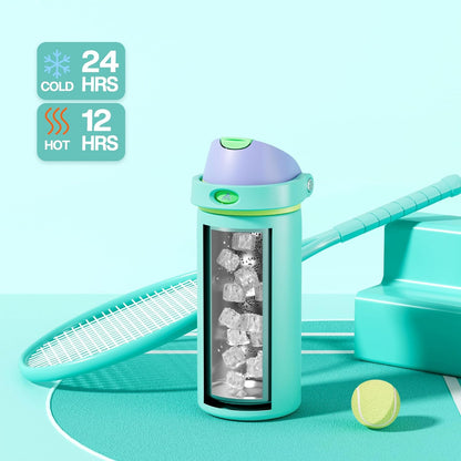 24 oz Stainless Steel Water Bottle: 2-in-1 Push-Button Spout & Quick-Flip Straw, Leakproof, Cold 24Hrs, Fits Car Cup Holder, Insulated Vacuum Flask for Sports, Trip, School Gift (Storm Hammer) - Colors A