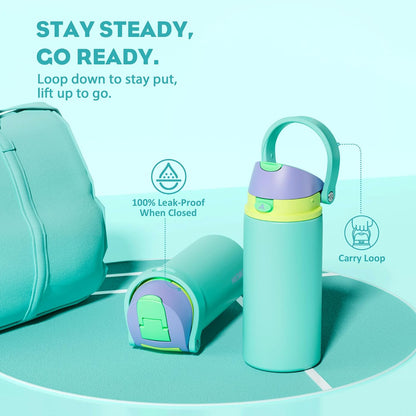 24 oz Stainless Steel Water Bottle: 2-in-1 Push-Button Spout & Quick-Flip Straw, Leakproof, Cold 24Hrs, Fits Car Cup Holder, Insulated Vacuum Flask for Sports, Trip, School Gift (Storm Hammer) - Colors A