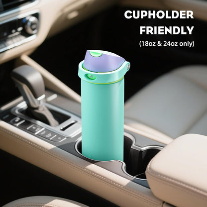 24 oz Stainless Steel Water Bottle: 2-in-1 Push-Button Spout & Quick-Flip Straw, Leakproof, Cold 24Hrs, Fits Car Cup Holder, Insulated Vacuum Flask for Sports, Trip, School Gift (Storm Hammer) - Colors A