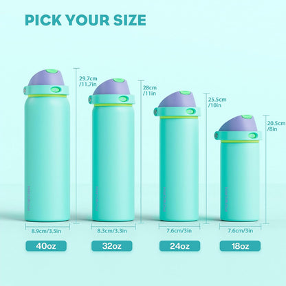 24 oz Stainless Steel Water Bottle: 2-in-1 Push-Button Spout & Quick-Flip Straw, Leakproof, Cold 24Hrs, Fits Car Cup Holder, Insulated Vacuum Flask for Sports, Trip, School Gift (Storm Hammer) - Colors A