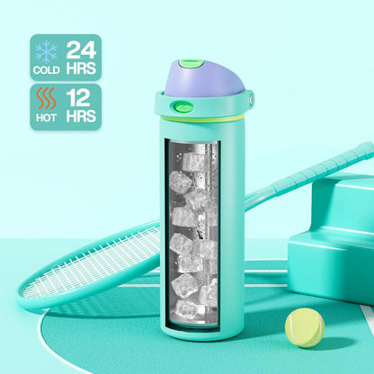 24 oz Stainless Steel Water Bottle: 2-in-1 Push-Button Spout & Quick-Flip Straw, Leakproof, Cold 24Hrs, Fits Car Cup Holder, Insulated Vacuum Flask for Sports, Trip, School Gift (Storm Hammer) - Colors A