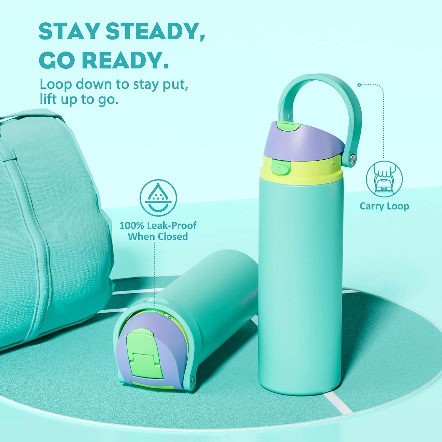 24 oz Stainless Steel Water Bottle: 2-in-1 Push-Button Spout & Quick-Flip Straw, Leakproof, Cold 24Hrs, Fits Car Cup Holder, Insulated Vacuum Flask for Sports, Trip, School Gift (Storm Hammer) - Colors A